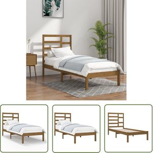 The Living Store Bedframe massief hout honingbruin 100x200 cm - Houten Bedframe - Modern Design - Enkelbed - Massief Grenenhout - Stabiele Constructie