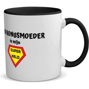 Akyol - mijn bonusmoeder is mijn superheld koffiemok - theemok - zwart - Mama - super bonusmoeder - moeder cadeautjes - moederdag - verjaardag - geschenk - kado - 350 ML inhoud