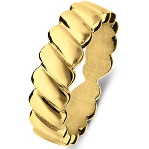 Lucardi Dames Stalen goldplated ring ribbels - Ring - Staal - Goudkleurig - 19 / 60 mm