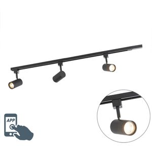 QAZQA jeana - Moderne Dimbare LED Smart Spot railsysteem verlichting, railverlichting incl. wifi met Dimmer - 3 lichts - L 100 cm - Zwart - Woonkamer | Slaapkamer | Keuken
