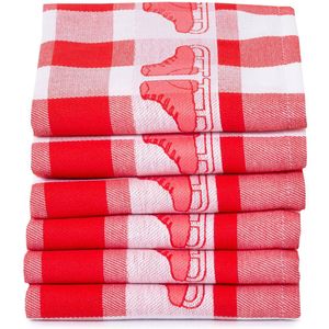 Twentse Damast Keuken Handdoeken - Hollandse Designs - Katoen - Theedoeken Set - 6 stuks - 60x65 cm - Schaatsen Rood