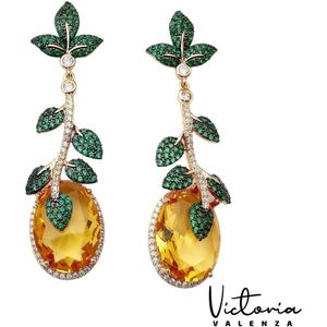 Victoria Valenza Fiore Luxe Oorbellen Dames Messing Oorringen Groene Steen Oorbellen - Goud kleurig - 1 Paar