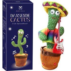 Movela® Dansende Cactus Mexicaan - Talking Cactus 32CM - Oplaadbaar - Pratende Cactus - Interactieve knuffel - Zingende cactus - Met Volumeknop - USB opladen - Baby speelgoed - Inclusief Outfit en Gitaar - 120 Tiktok Liedjes