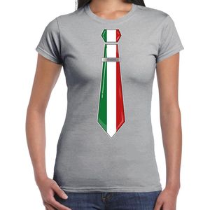 Bellatio Decorations Verkleed shirt voor dames - stropdas Italie - grijs - supporter - themafeest XL