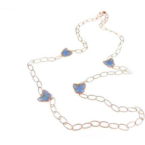 Zilveren halsketting halssnoer collier roos goud verguld Model Butterfly met licht blauwe stenen