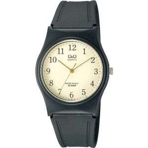 Q&Q VP34J001Y - Horloge - Sport - Analoog - Dames - Vrouwen - Plastic band - Rond - Cijfers - Kunststof - Zwart - Geel - 10 ATM