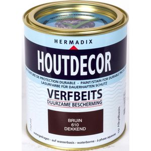 Hermadix Houtdecor Verfbeits dekkend  - 0,75 liter - 610 Bruin