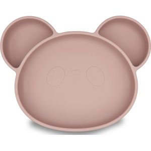 Youly® - Siliconen kinderbord beer - Babybord - Poeder Roze - BPA vrij - Kinderservies - Babyservies - Anti Slip - Bord met zuignap