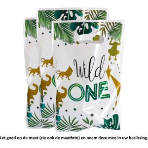 10x Uitdeelzakjes Wild One 16.5 x 25 cm - Giraf - Aap - Leeuw - Olifant - Jungle dieren - Cellofaan Plastic Traktatie Kado Zakjes - Snoepzakjes - Koekzakjes - Koekje - Cookie Bags
