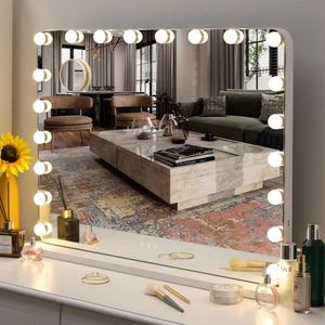 Badkamerspiegel - Spiegel - Verlichting - Vanity Spiegel - Smart Spiegel - Hollywood Make-up Spiegel met 20 Dimbare LED Lichten voor Slaapkamer & Kledingkamer, Metaal Frame