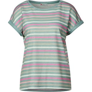 Street One small multicolor stripe Dames T-shirt - touch of dune - Maat 42