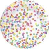 8x Confetti thema feest borden van karton 23 cm - Kinderfeestje/kinderverjaardag - Thema feest - Confetti feestversiering - Wegwerp bordjes - Gebaksbordjes van karton