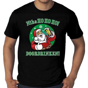 Grote maten fout Kerst t-shirt - bier drinkende kerstman - niks HO HO HO doordrinken - zwart voor heren - kerstkleding / kerst outfit XXXL