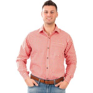 Funny Fashion - Boeren Tirol & Oktoberfest Kostuum - Geblokte Blouse Tirol Rood / Wit Man - Rood, Wit / Beige - Maat 60-62 - Bierfeest - Verkleedkleding