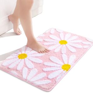 Schattige madeliefjes badmat roze - Antislip, wasbaar en absorberend - 40 x 60 cm