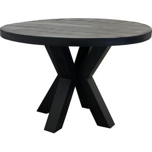 Ronde eettafel 120 mangohout industrieel Zwart