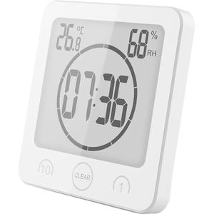 Waterdichte Douche Timer met Hygrometer en Thermometer - Badkamer Countdown Klok - Energiebesparing - Intuïtieve Bediening - Efficiënt Waterverbruik - Duurzaam Ontwerp - Veilig en Waterbestendig - Handige Installatie - Bewust Douchen en Bespare