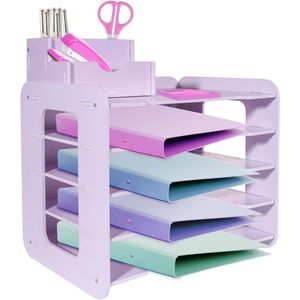 Unyqoos ® Multifunctionele 5-Laagse Document Organizer voor Bureau met Verplaatsbare Pennenhouder en Ventilatieontwerp