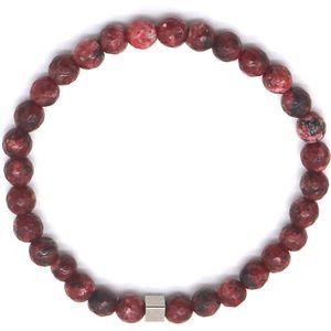 Armband Heren - Kralen 6 mm - Kubus RVS - Rood