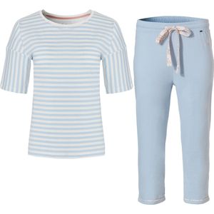 By Louise Dames Capri Pyjama Set Katoen Lange Broek + Shirt Korte Mouw Blauw - Maat S