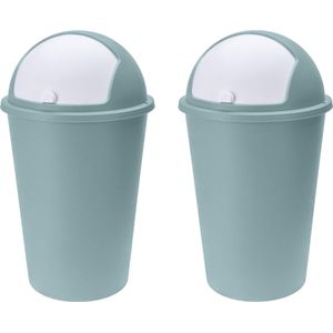 2x stuks vuilnisbak/afvalbak/prullenbak groen met deksel 50 liter - Vuilnisbakken/afvalbakken/prullenbakken