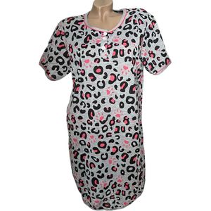 Dames nachthemd korte mouw 6508 met dierenprint XXL grijs/zwart/roze