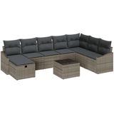 vidaXL - 9-delige - tuinsofa - set - met - kussens - grijs - poly - riet
