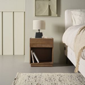 Nachtkastje Granada - Mangohout/Travertin - Walnoot/Beige - 45x55x35 cm (BxHxD) - Met Lade