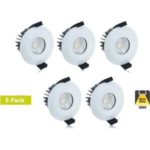 5 Pack - Led Downlighter 8,5w, 640 Lumen, 3000K Warm Wit, IP65, Dimbaar, Ø70mm gatmaat Met Integral LED lamp