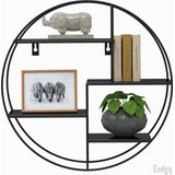 Gadgy Wandrek Industrieel - Rond met 4 metalen planken - Wandplank Metaal Zwart – Wandkast - Ø42x10 cm