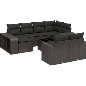 vidaXL Loungeset - 11-delig - Poly Rattan - Zwart Tuinlounge Set - Lounge Set - Buitendecoratie - Buitenkamer - Garden Furniture