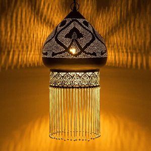 Archita Oosterse lamp, hanglamp, zilverkleurig, 60 cm, E27-fitting, Marokkaans design, hanglamp uit India, Oosterse lampen voor woonkamer, keuken of hangend boven de eettafel [Energieklasse A++]
