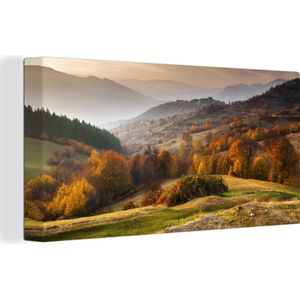Canvas - Landschap - Herfst - Bomen - Heuvels - Woonkamer - 80x40 cm - Muurdecoratie - Canvasdoek
