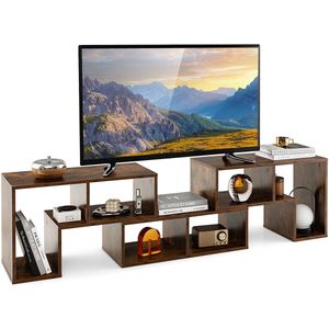 COSTWAY Televisiekast, hout, 3-delig, vrij te combineren, televisietafel voor tv's tot 65 inch, uittrekbaar, tv-lowboard, tv-kast, multifunctionele boekenkast, opbergrek