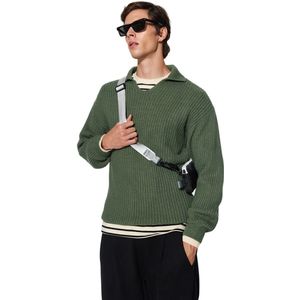 Trendyol Ecru Casual Unisex Regular Fit Polo Kraag Non-Pilling Breiwerk Trui Tmnaw24Kz00008