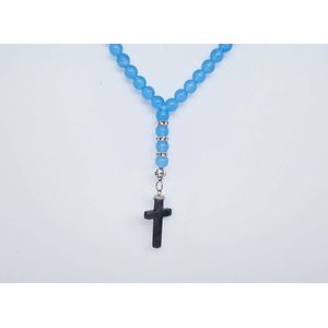 Handgemaakte Natuurstenen Autohanger ""Blauwe Jade ""- Met metalen hanger ""Kruis"" - 8 mm diameter van de korrel- Mooie accessoire en decoratie voor de auto