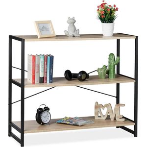 Relaxdays boekenrek industrieel - opbergrek - 80 cm hoog - 3 vakken vakkenkast - rek