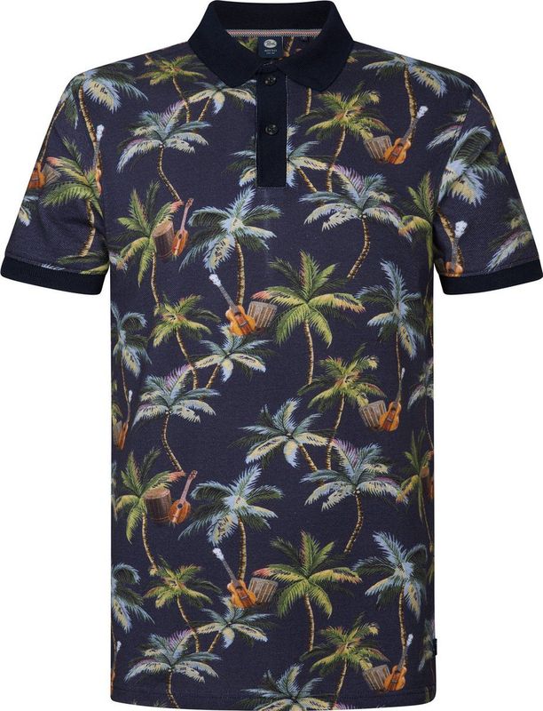 Petrol Industries - Heren Tropische Polo Pebble - Blauw - Maat XL