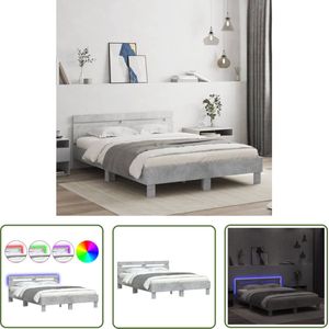 The Living Store LED-verlicht Bedframe 203 x 155 x 70 cm - Betongrijs - LED Bed Frame - Beton Grijs - Houten Bedframe - Tweepersoons Bed - Led Lampjes Bed