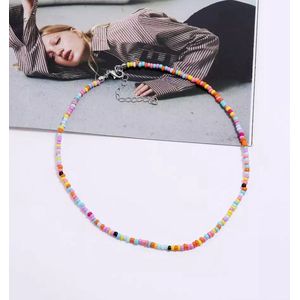 Leerella Choker Multi kralen- Kralenketting Zomerkleur- Kralenketting uni- Kralenketting dames- Halskettingen- Choker uni kralen - Valentijnsdag - Moederdag - Cadeautjes 40+6 cm