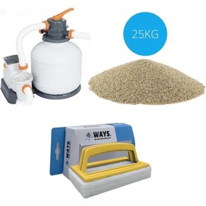 Bestway - Zandfilterpomp 5678 L/u & Filterzand 25 kg & WAYS Scrubborstel