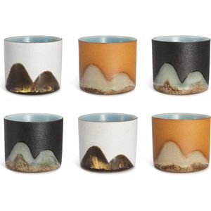 Set of 5 Hand-Drawn Traditional Chinese Ceramic Tea Cups, Tea Cups with Plant and Fruit Pattern, Chinese Kung Fu Tea Cup, Tea Cups in Bulk in a Gift Box.