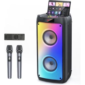 Karaoké Systeem met 2 Draadloze Microfoons en Subwoofer - Draagbare Bluetooth Geluidsinstallatie voor Feesten
