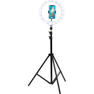 Grundig Ringlamp met Statief - Verstelbaar Ringlight tot 195cm - Tiktok Lamp met Telefoonhouder - Selfie Ring Light - Ringlamp met 3 Lichtstanden - Make Up Lamp