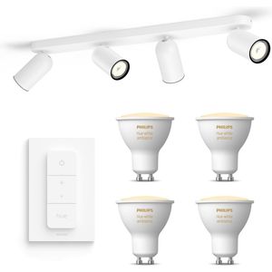 Philips myLiving Pongee Opbouwspot Wit - Incl. Philips Hue White Ambiance GU10 & Dimmer - Spotjes Opbouw - 4 Spots - Werkt met Alexa en Google Home