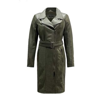 Lange leren groene dames jas -Mira - XXL