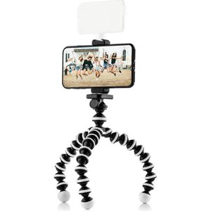 MOJGOEAR Flexibel statief met extra flexibele poten — Voor Smartphone / compactcamera / action cam — Tot 25 cm hoog — met houder voor smartphones tot 9,5 cm breed — Zwart/Wit