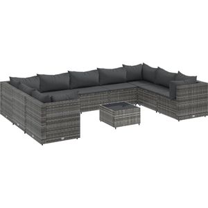 vidaXL Loungeset - 10-delig - Poly Rattan - Grijs Loungeset - Tuinlounge - Lounge Set - Buitendecoratie - Outdoor Furniture