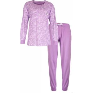 Tenderness Dames Pyjama Set - Bloemetjes print - 100% Gekamde Katoen - Paars - Maat XL