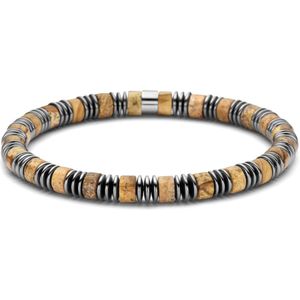 Frank 1967 - 7FB-0789 - kralenarmband heren met stalen onderdelen - picture stone hematiet - bruin - 19 cm